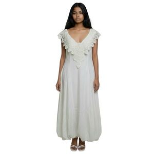 Loralie Made in USA Vintage Off Shoulder Cream Lace Formal Gown Prom Dress